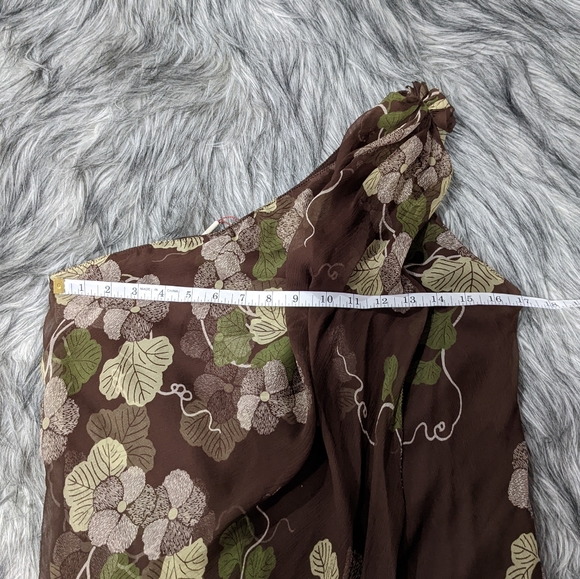 🤎 SOLD 🤎NWT M.S.S.P. brown silk floral one shoulder dress - Picture 5 of 6